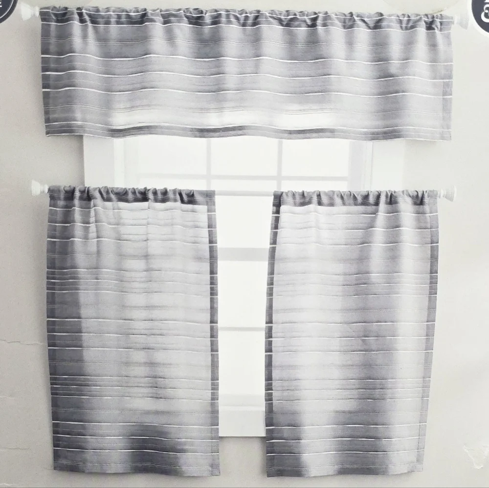Better Homes & Gardens Gray & White Curtain Set 36” | Small Window | 3-Piece New